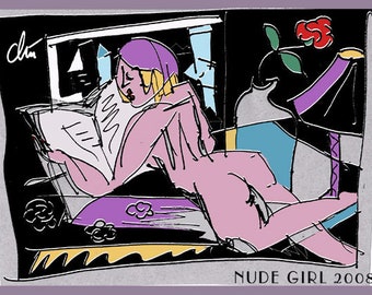 Jacqueline Ditt - "Nude Girl" ACEO limited signé graphique original