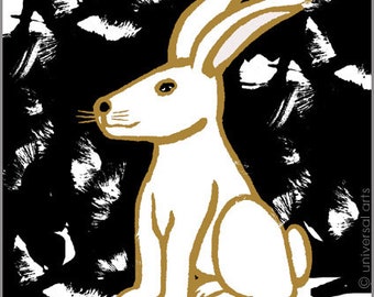 Jacqueline Ditt - "Schneehase" (Arctic Hare) original graphic ARTcard Christmas card