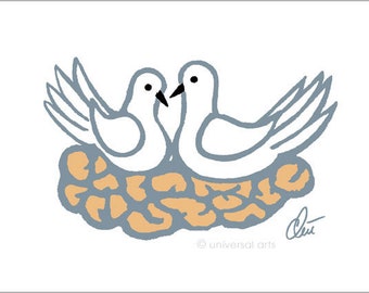Jacqueline Ditt - "Doves" (Tauben) original graphic ARTcard