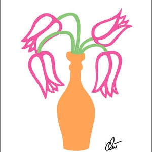 Jacqueline Ditt - &quot;Tulips outline - pastell&quot; Original Grafik A3 limitiert, nummeriert, handsigniert  Druck Hunde