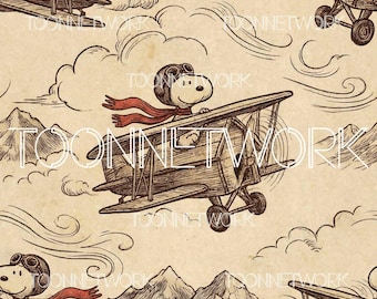 PNG + 2 more | Seamless Pattern | Vintage Aviation Snoopy | COMMERCIAL USE