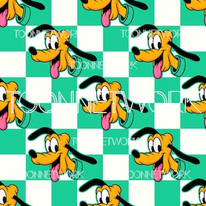 May include: A repeating pattern featuring the cartoon character Pluto on a teal and white checkered background. Pluto is yellow with black ears and a pink tongue. The words "TOON NETWORK" and "DONNETWORK" are visible.