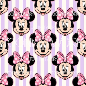 Sensationellt sömlöst mönster med sex pastella Minnie-motiv på randigt 12x12 300 DPI