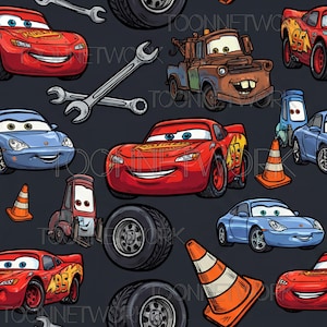 PNG + 2 more | Seamless Pattern | Car Cartoon on Black | COMMERCIAL USE