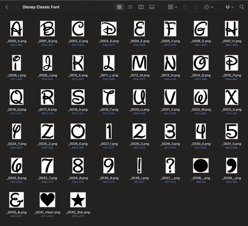 Dis Letters Classic Dis-nei Style Alphabet Font Pack | Letters Numbers & Symbols ...
