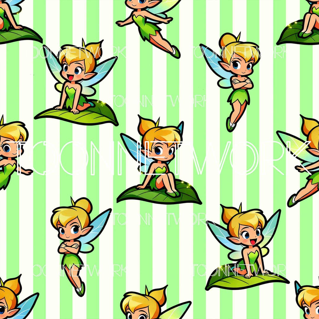 PNG + 2 More | Seamless Pattern | Tinker Bell on Stripes | COMMERCIAL ...