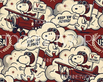PNG + 2 more | Seamless Pattern | Vintage Plane Snoopy | COMMERCIAL USE