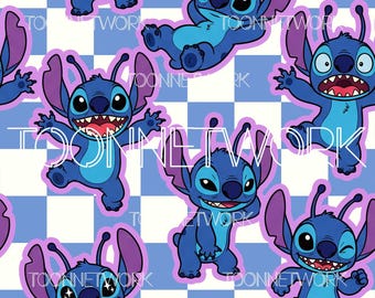 PNG + 2 more | Seamless Pattern | Blue Monster On Squares | COMMERCIAL USE