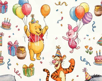PNG + 2 more | Seamless Pattern | Winnie Bday Theme | COMMERCIAL USE
