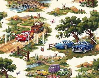PNG + 2 more | Seamless Pattern | Car Toile Adventure | COMMERCIAL USE