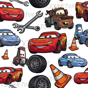PNG + 2 more | Seamless Pattern | Car Cartoon on White | COMMERCIAL USE