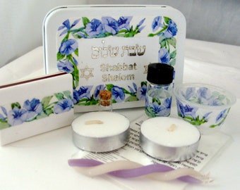 Shabbat Travel Kit - Indigo Morning Glories