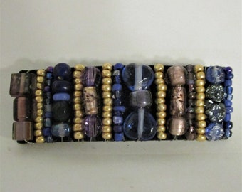 Large "Tapestry Beaded"  Barrette - Blue, Purple and Gold