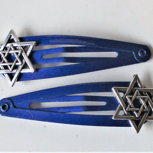 Set of 2 Kippah Clips - Silver Star on Royal Blue Clips