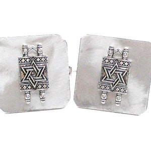 Tallit Clips - Torah Scrolls on Brushed Aluminum