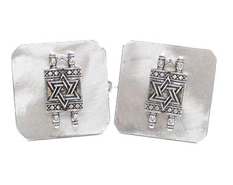 Tallit Clips - Torah Scrolls on Brushed Aluminum