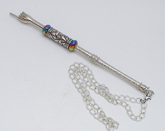 Torah Pointer Yad with Faceted Iridescent Hematite Crystals