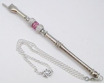 Torah Pointer Yad with Deep Pink Crystals