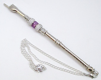 Torah Pointer Yad with Purple Crystals for Left-Handed or Right-Handed Readers