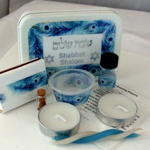 Shabbat Travel Kit - Peacock Feathers