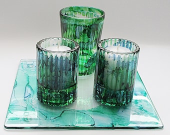 Shabbat Candle Holders, Kiddush Cup, and Decorative Tray