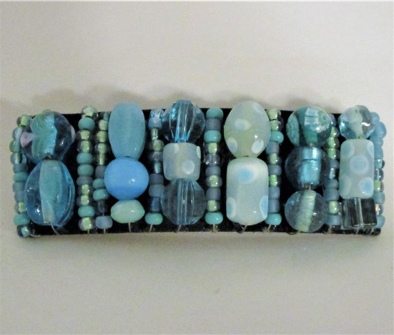 Large "Tapestry Beaded"  Barrette - Water Colors