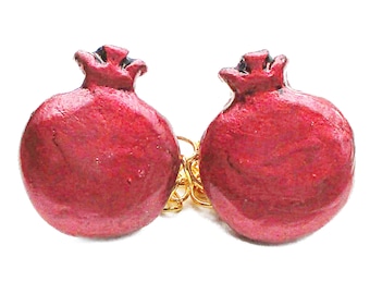 Pomegranate Tallit Clips with Gold Clips and Chain