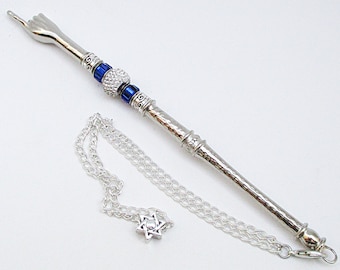 Torah Pointer Yad with Sapphire Blue Crystals for Left-Handed or Right-Handed Readers