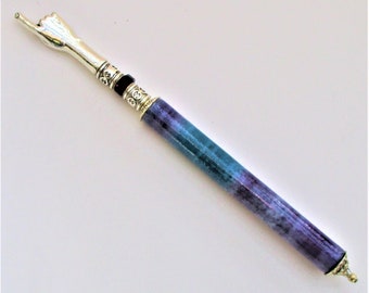 Yad Torah Pointer - For Left or Right-Handed Reader - Blue and Purple Banded Batik