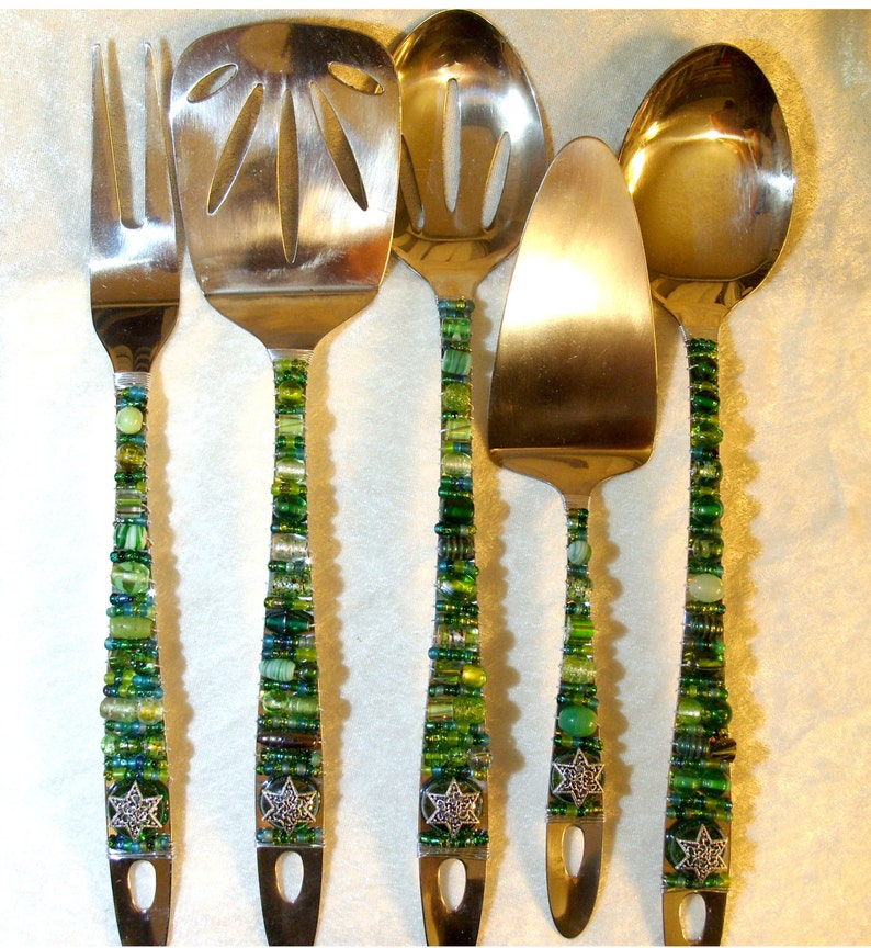 Beaded Serving Utensils Green Tree of Life Etsy