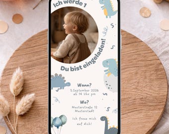 Birthday Invite, Dinosaur Party, Digital Invite, 1284 x 2778 px