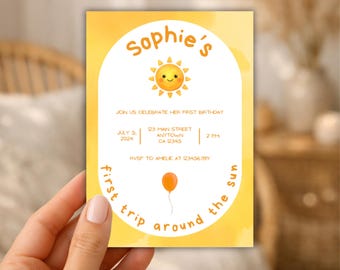 Invitation for a 1st birthday, children's birthday party, printable invitation, personalized, birthday invitation, first trip around the sun