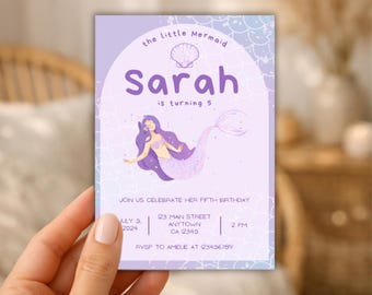 Mermaid Invite, Girl's Birthday, Mermaid Party, editable on canva, Din A6