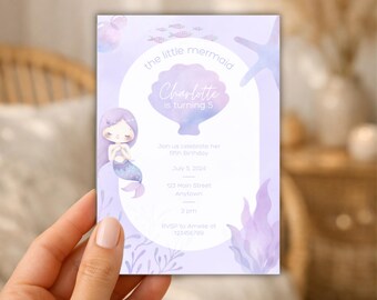 Mermaid Invite, Girl's Birthday, Mermaid Party, editable on canva, Din A6