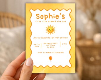 Invitation for a 1st birthday, children's birthday party, printable invitation, personalized, birthday invitation, first trip around the sun