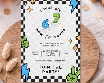 six seven birthday Invitation, 6 7 Birthday Meme Invitation, 7th Birthday girl, Editable Canva Template, Digital Download, 5x7, DIN A6