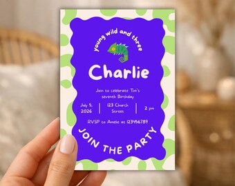 3rd birthday invitation, 3rd birthday boy, young wild three, editable, DIN A6 (adjustable)