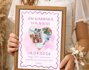 Communion gift, money gift for girls, personalized, DIN A4