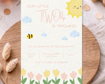 2nd Birthday Invitation, digital invite, Editable Canva Template, Digital Download, 5x7, DIN A6