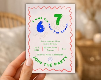 six seven birthday invitation, 6 7 Birthday Meme Invitation, 7th Birthday girl, Editable Canva Template, Digital Download, 5x7 inches, DinA6