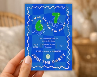 six seven birthday Invitation, 6 7 Birthday Meme Invitation, 7th Birthday girl, Editable Canva Template, Digital Download