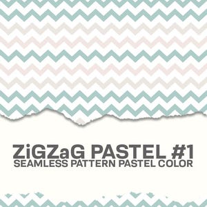 May include: A seamless pastel pattern design with a zigzag pattern in light blue, pink, and white. The text "ZigZag Pastel #1" and "Seamless Pattern Pastel Color" is displayed on a white background with a torn paper effect.