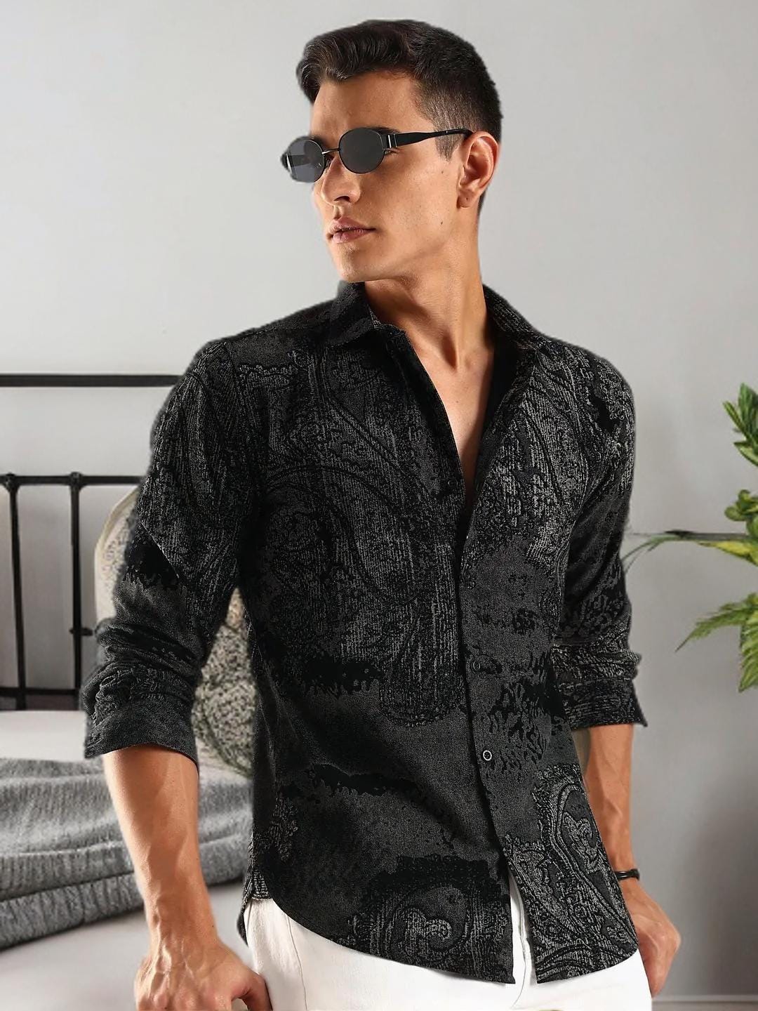 black dress shirt design Handmade Textured Cotton Shirt, Mens Slim Fit Top Color:Moss Green Southern Cornbread Dressing V-Neck bridesmaid dresses Paisley dress 2/5 Shrinkage