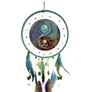 Attrape-rêve Yin Yang-Décoration murale zen - Dreamcatcher équilibre & harmonie - Attrape-rêve spirituel artisanal - Décoration énergétique