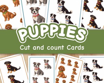 Druckbares Mathe-Spiel, Zahlenzählkarten für Welpen und Hund, Zahlenlernen für Kinder PDF