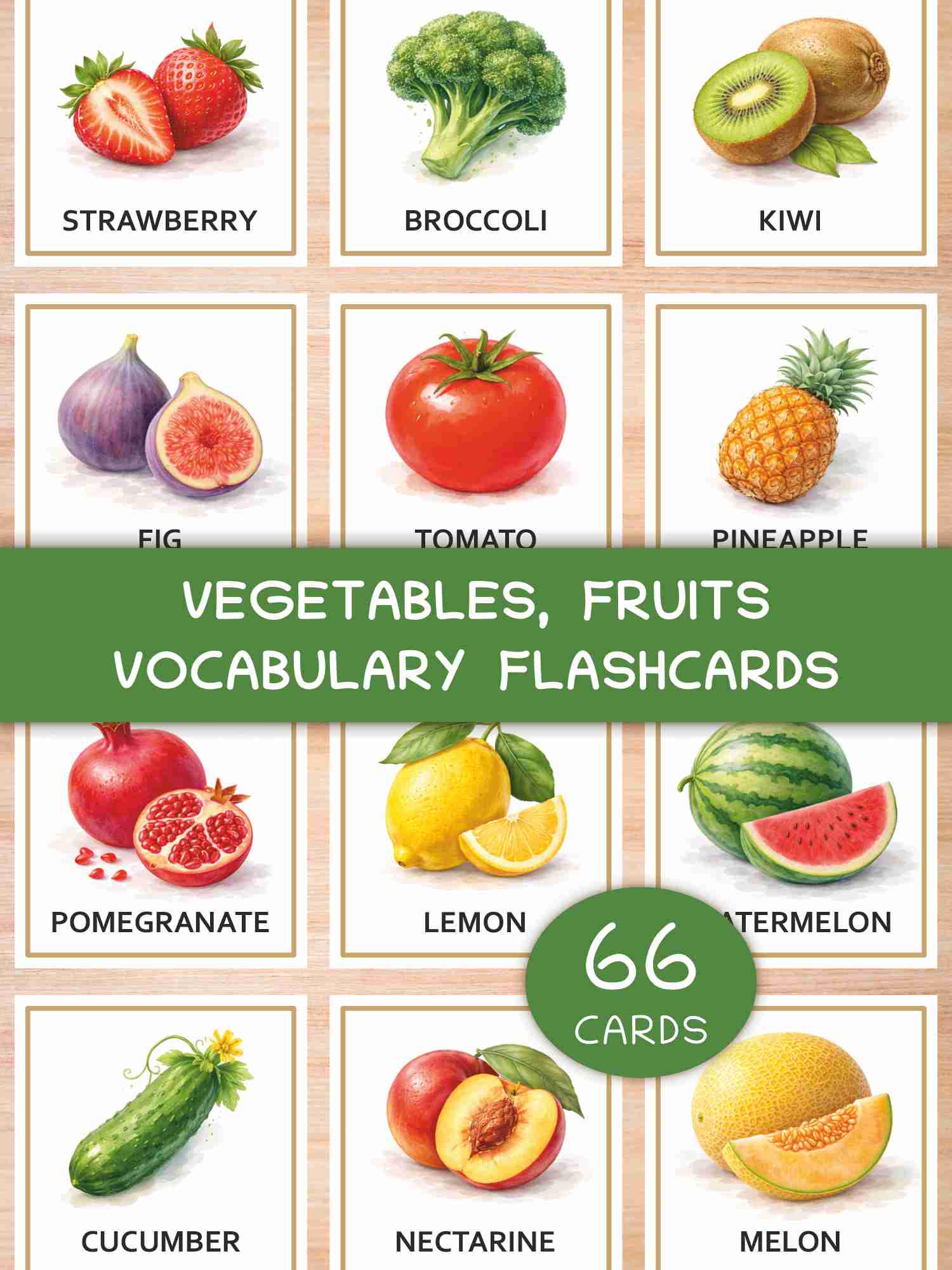 Tarjetas de vocabulario de frutas y verduras (66 tarjetas) - Etsy España