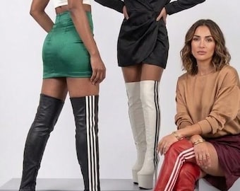 Czerwone kozaki za kolano z prawdziwej skóry, platforma 19 cm, na imprezę, modę i taniec sceniczny