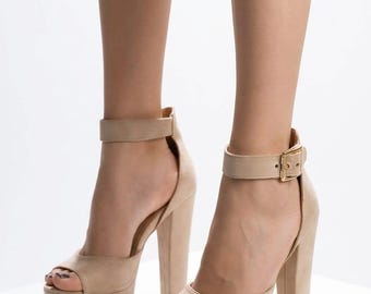 Zapatos de tacón de plataforma de piel vegana, tacón alto grueso con punta cuadrada, zapatos de boda de satén