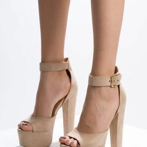Vegan Leather Platform Heels, Extreme High Chunky Square Toe, Satin Wedding Shoes
