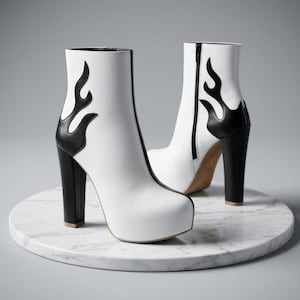 White Faux Leather Flame Boots, Custom High Platform Heels, Festival Rave Shoes